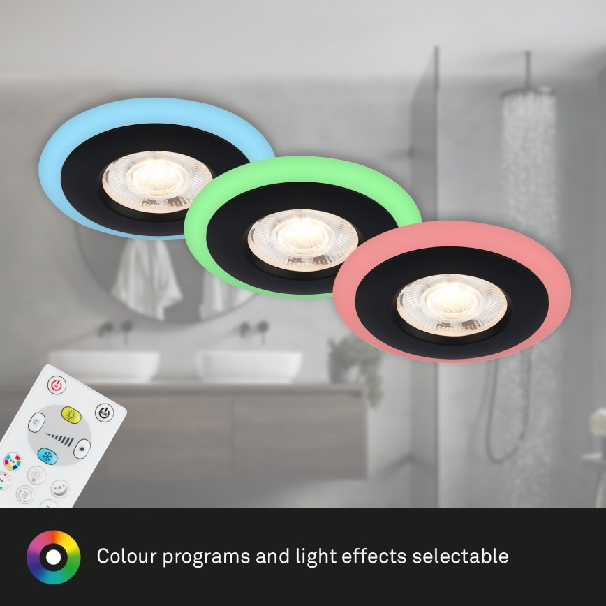 Briloner - KOMPLEKTAS 3x LED RGBW Pritemdomas įleidžiamas lubinis vonios šviestuvas LED/5W/230V 3000-6500K IP44 + nuotolinio valdymo pultas