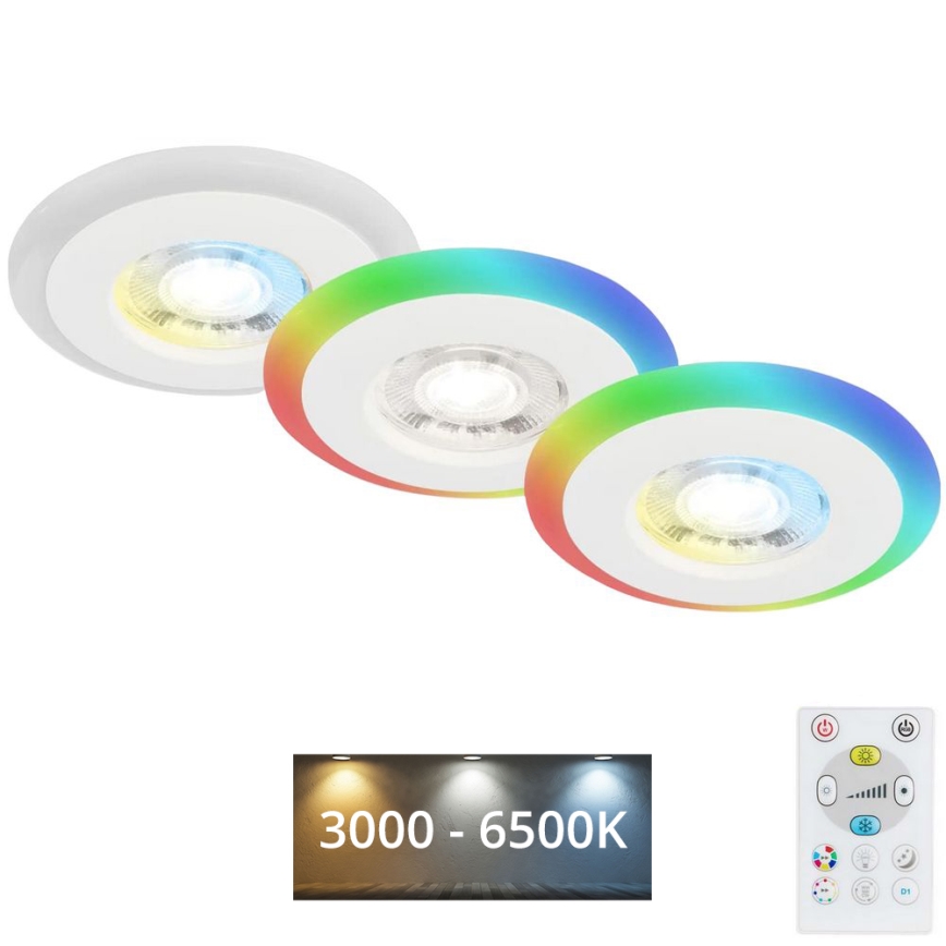 Briloner - KOMPLEKTAS 3x LED RGBW Pritemdomas įleidžiamas lubinis vonios šviestuvas LED/5W/230V 3000-6500K IP44 + nuotolinio valdymo pultas