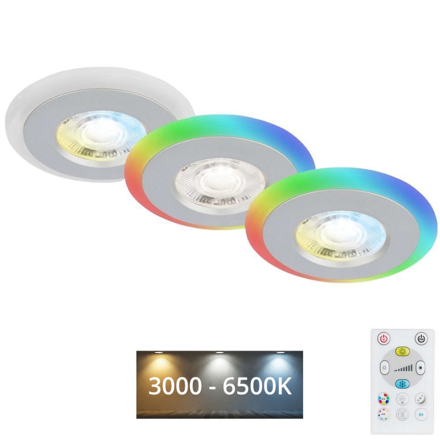 Briloner - KOMPLEKTAS 3x LED RGBW Pritemdomas įleidžiamas lubinis vonios šviestuvas LED/5W/230V 3000-6500K IP44 + nuotolinio valdymo pultas