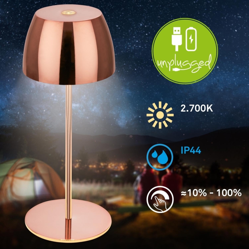 Briloner - LED reguliuojama įkraunama jutiklinė lauko stalinė lempa MINI LED/2,5W/5V IP44 1800 mAh, vario spalvos