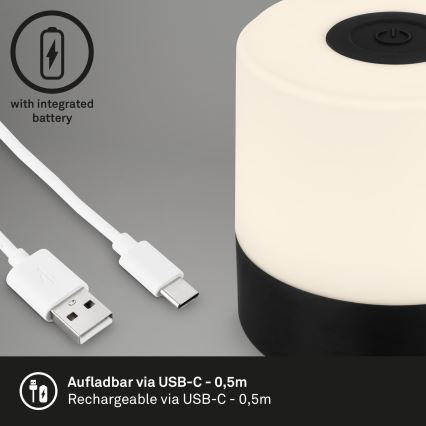 Briloner - LED reguliuojama įkraunama jutiklinė lauko stalinė lempa LED/2W/5V 2700K IP44 1200 mAh juoda