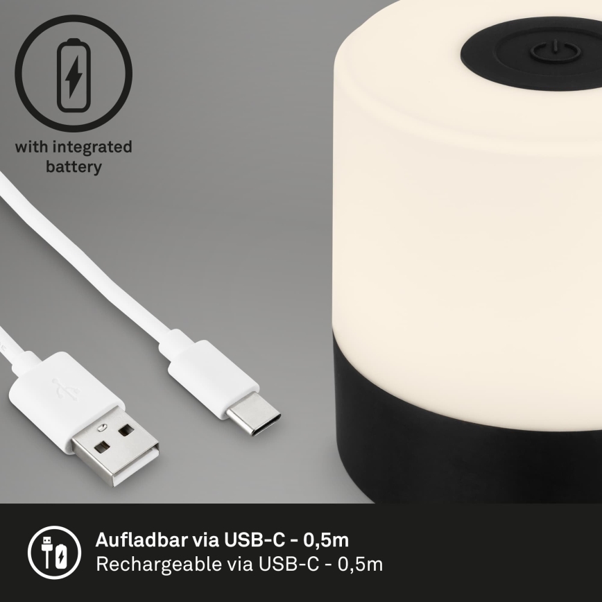 Briloner - LED reguliuojama įkraunama jutiklinė lauko stalinė lempa LED/2W/5V 2700K IP44 1200 mAh juoda