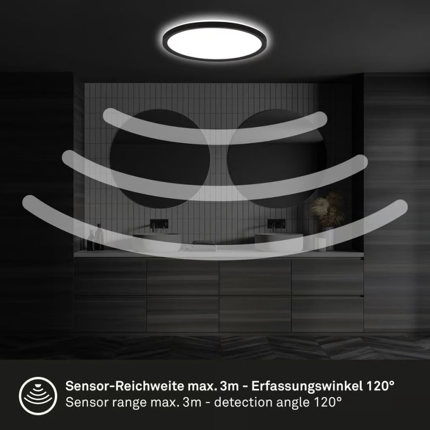 Briloner - LED vonios lubinis šviestuvas su judesio jutikliu MOVE LED/18W/230V IP44 skersmuo 29 cm juodas