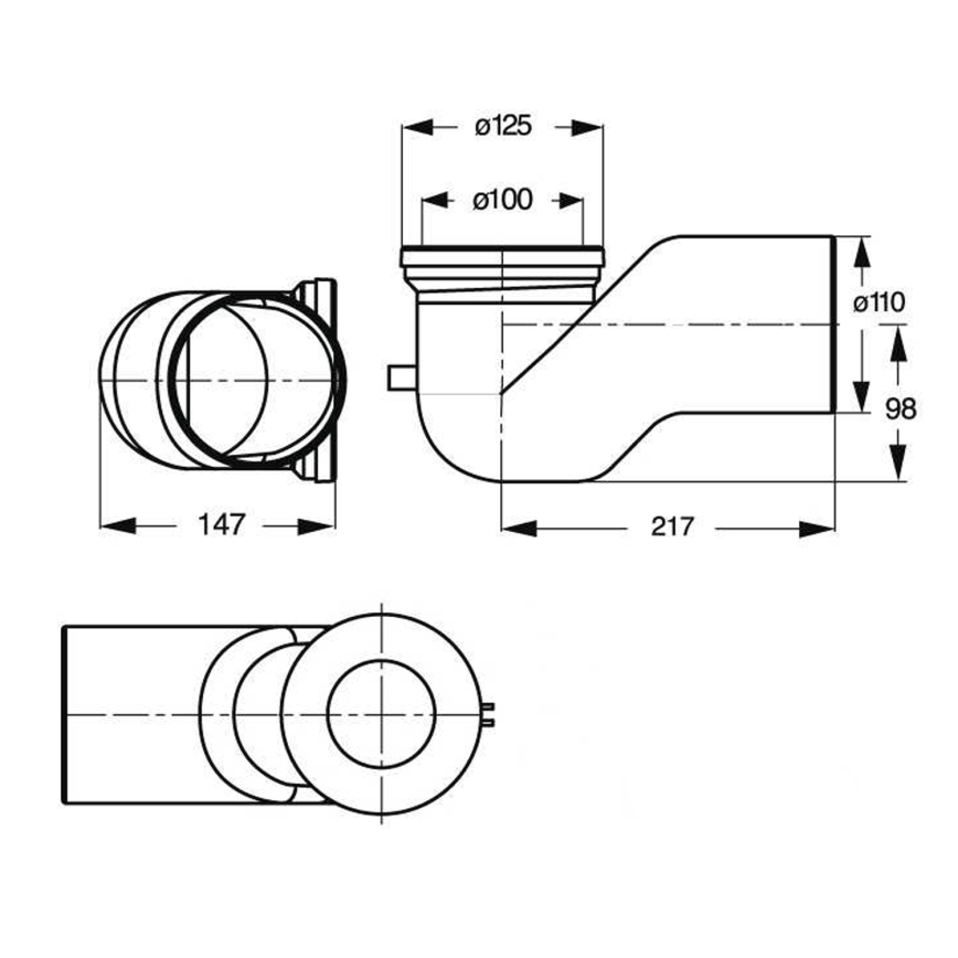 Bruckner - 90° klozeto pajungimo jungtis Offset 11 cm balta