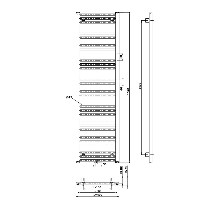 Bruckner - Vonia radiatorius ALBRECHT 547W/230V 50x157 cm balta