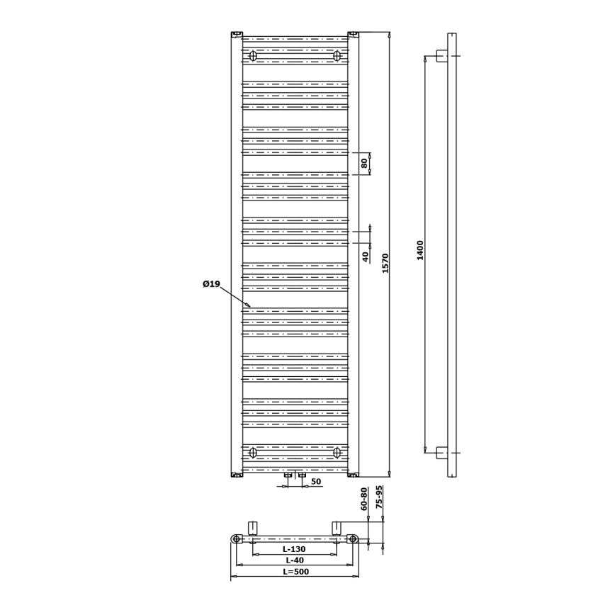 Bruckner - Vonia radiatorius ALBRECHT 657W/230V 50x157 cm matinė juoda