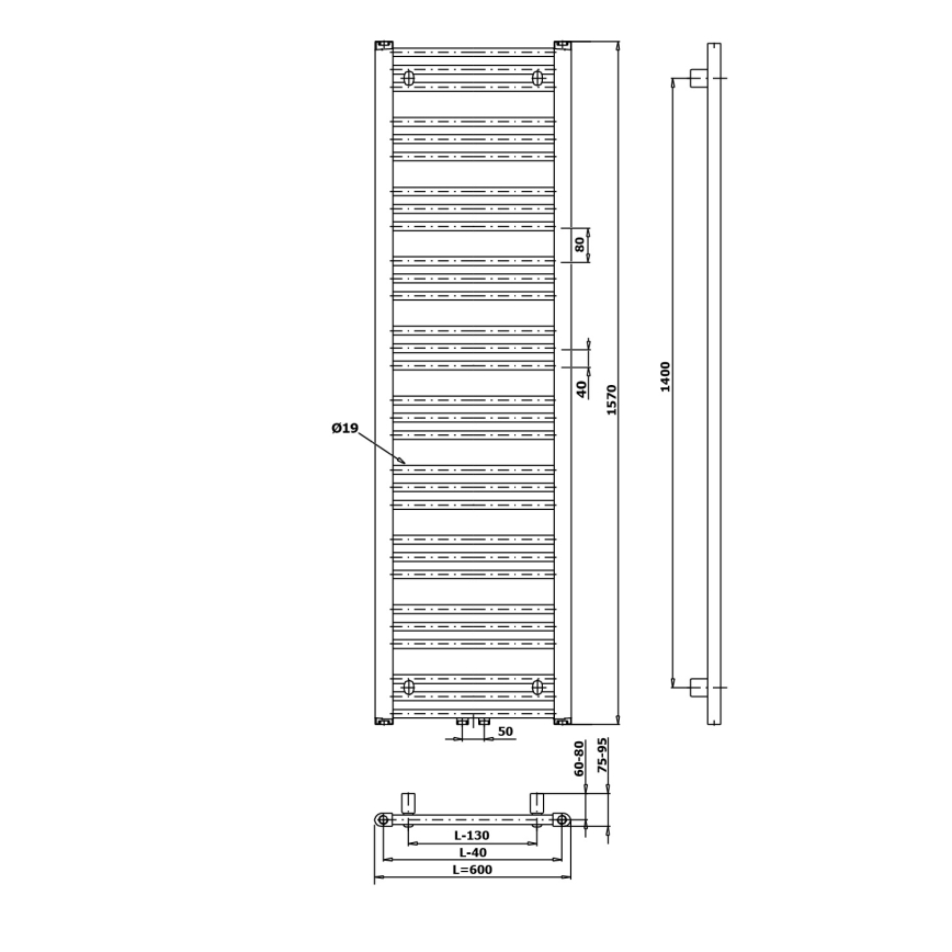 Bruckner - Vonia radiatorius ALBRECHT 765W/230V 60x157 cm matinė juoda