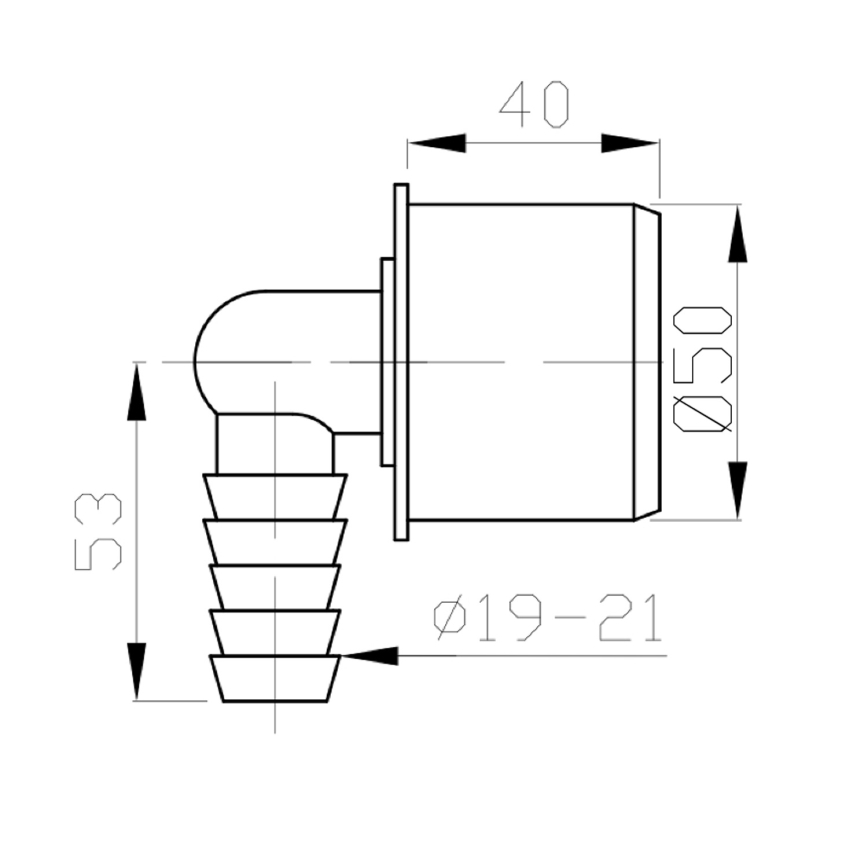 Bruckner - Žarnos jungties galas kampas DN50 19-21 mm pilka