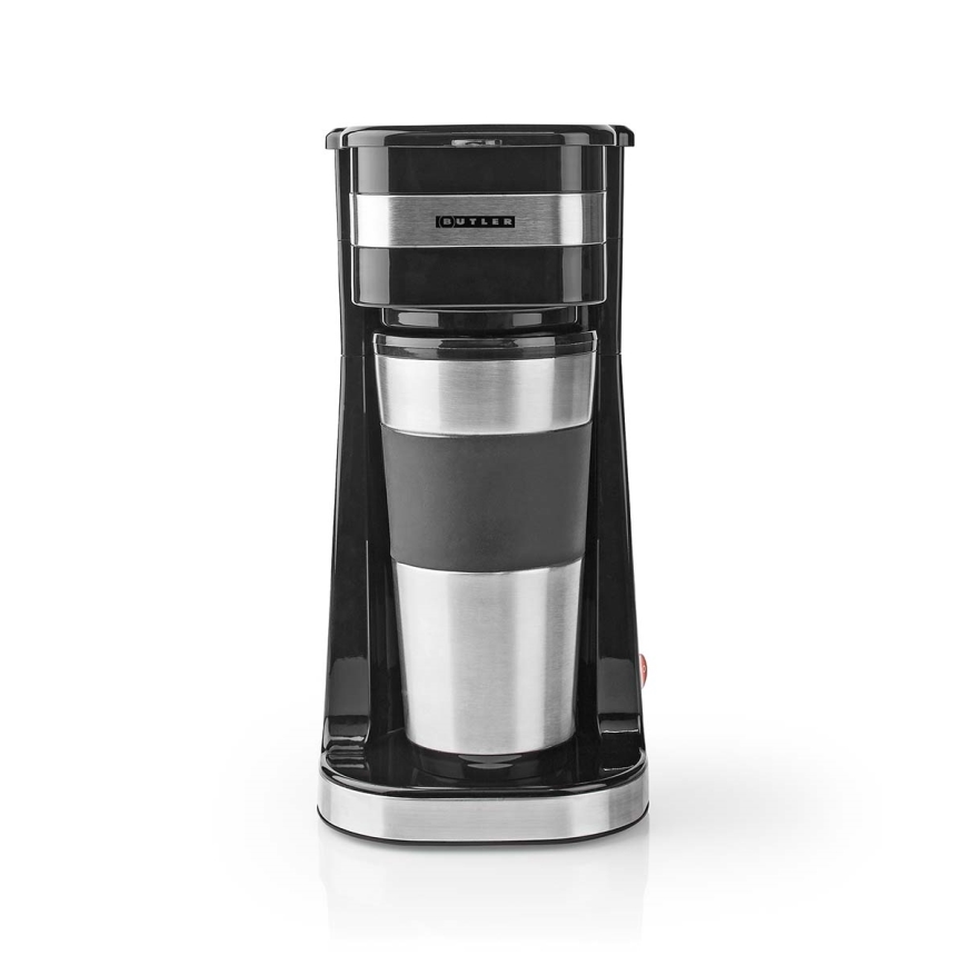 Butler - Vieno puodelio kavos aparatas 0,4 l su kelioniniu puodeliu 750W/230V nerūdijančio plieno/juoda