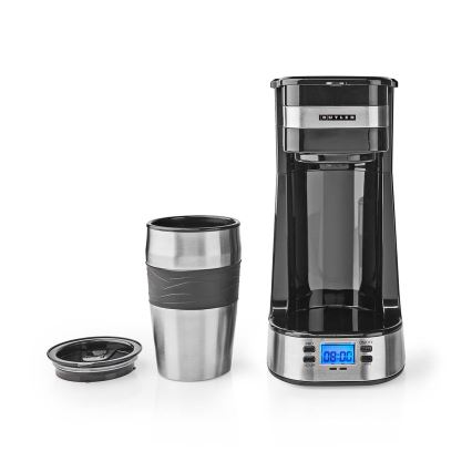 Butler - vieno puodelio kavos aparatas 0,4 l su laikmačiu ir kelioniniu puodeliu 750W/230V nerūdijančio plieno/juoda