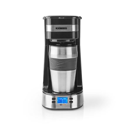 Butler - vieno puodelio kavos aparatas 0,4 l su laikmačiu ir kelioniniu puodeliu 750W/230V nerūdijančio plieno/juoda