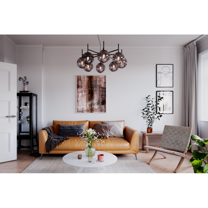 ByRydens - Pakabinamas sietynas BOYLE 8xE27/5W/230V dūminis/juoda diametras 83 cm