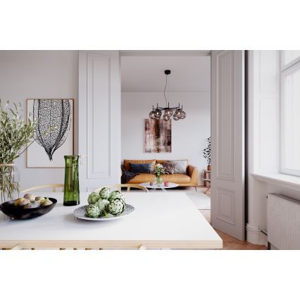 ByRydens - Pakabinamas sietynas BOYLE 8xE27/5W/230V dūminis/juoda diametras 83 cm