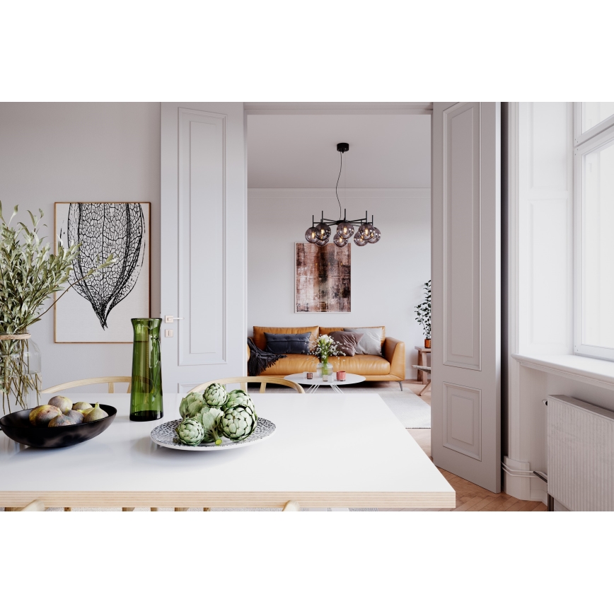 ByRydens - Pakabinamas sietynas BOYLE 8xE27/5W/230V dūminis/juoda diametras 83 cm