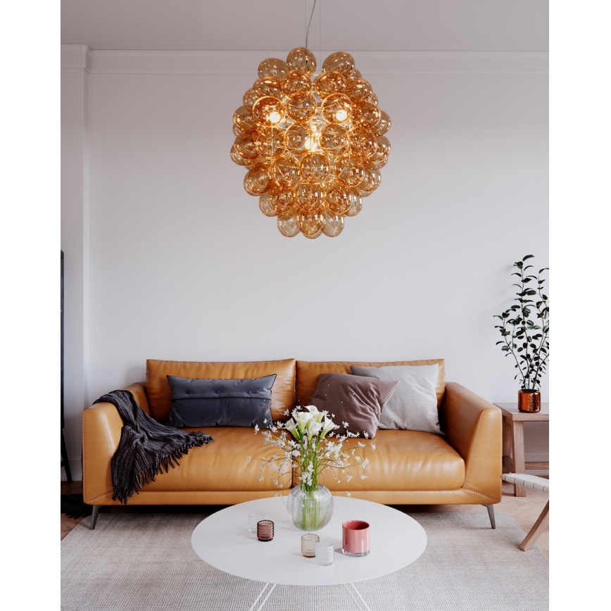 ByRydens - Pakabinamas sietynas DELUXE 4xE14/5W/230V dūminis/ruda diametras 64 cm