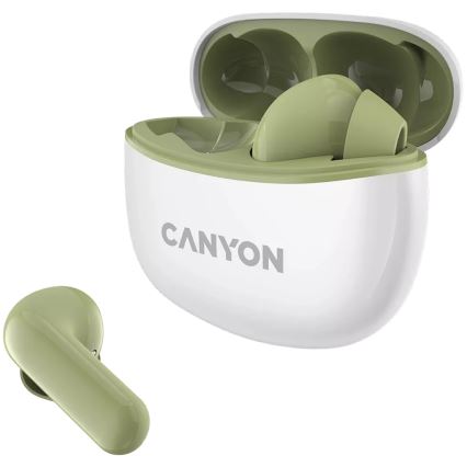 Canyon - Belaidės stereo earphones True Belaidės 500 mAh + 2x 40 mAh balta/žalia