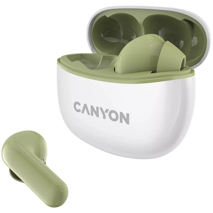 Canyon - Belaidės stereo earphones True Belaidės 500 mAh + 2x 40 mAh balta/žalia