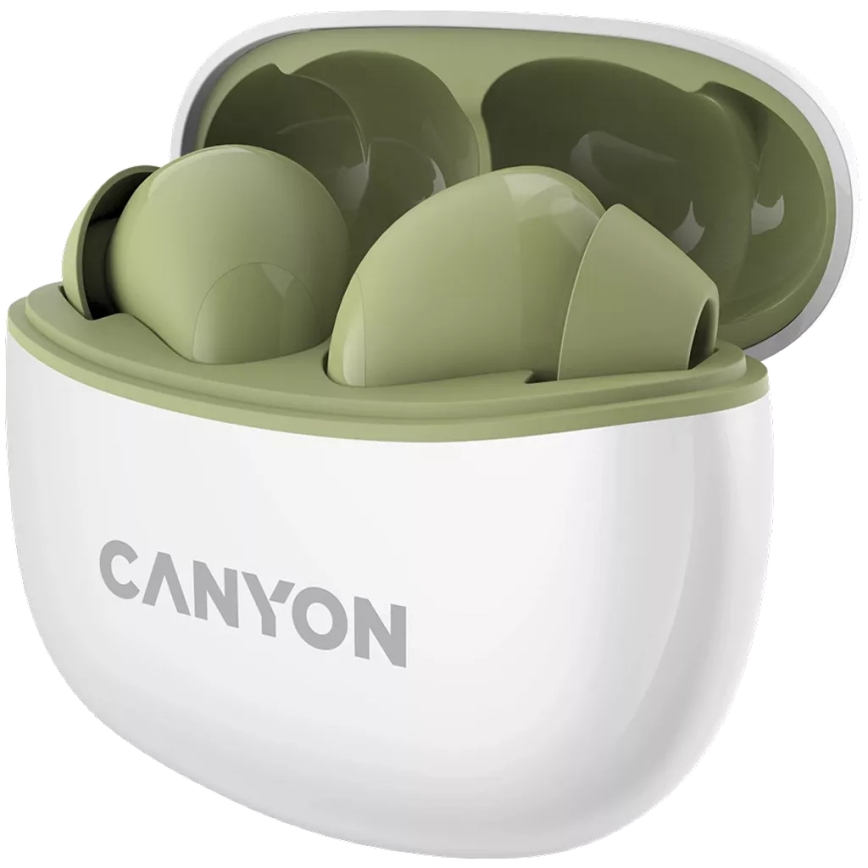 Canyon - Belaidės stereo earphones True Belaidės 500 mAh + 2x 40 mAh balta/žalia