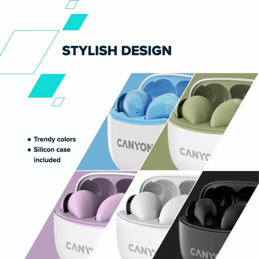 Canyon - Belaidės stereo earphones True Belaidės 500 mAh + 2x 40 mAh balta/žalia