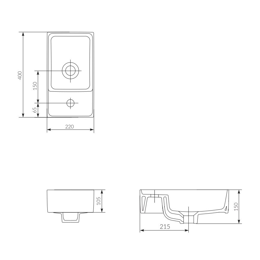 Cersanit K114-004 - Praustuvas ant stalviršio CREA 22x40 cm keramika/blizgi balta