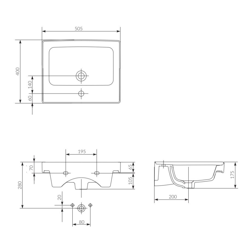 Cersanit K114-005 - Įleidžiamas praustuvas CREA 40x50,5 cm keramika/blizgi balta
