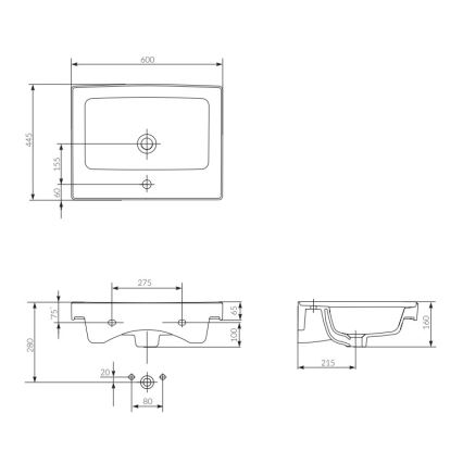 Cersanit K114-006 - Įleidžiamas praustuvas CREA 44,5x60 cm keramika/blizgi balta