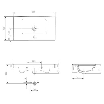 Cersanit K114-017 - įleidžiamas praustuvas CREA 44,5x80,5 cm keramika/blizgūs balti