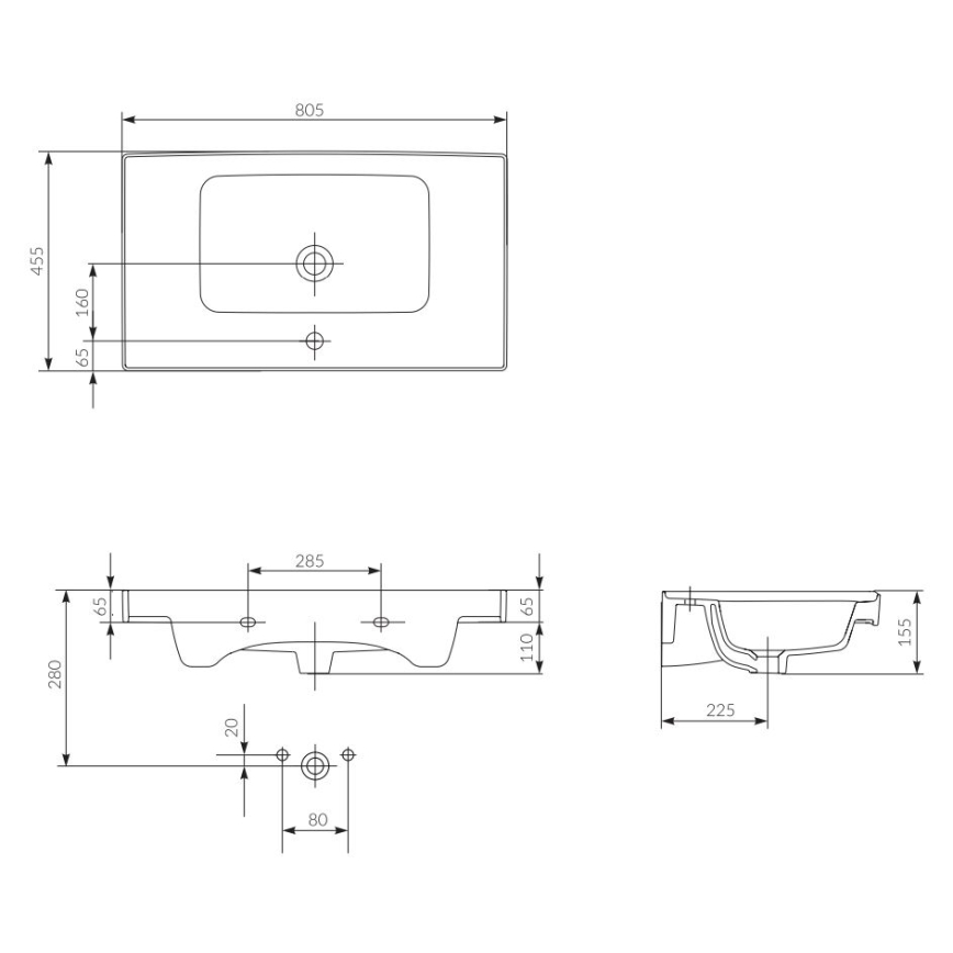 Cersanit K114-017 - įleidžiamas praustuvas CREA 44,5x80,5 cm keramika/blizgūs balti