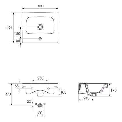 Cersanit K116-009 - Įleidžiamas praustuvas MODUO 40x50 cm keramika/blizgi balta