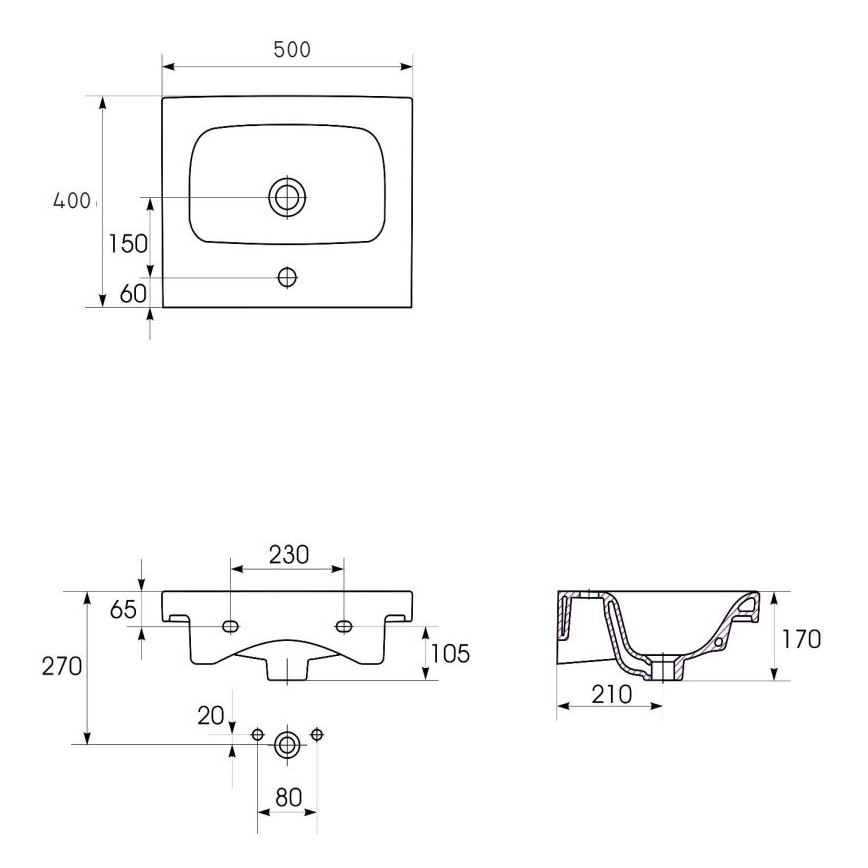 Cersanit K116-009 - MODUO praustuvas montuojamas ant stalviršio / pakabinamas, 40x50 cm, keramika, blizgi balta