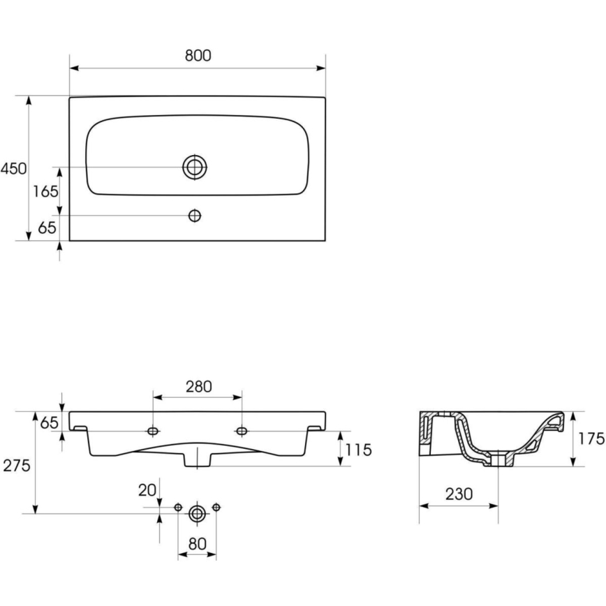 Cersanit K116-013-ECO - Praustuvas ant stalviršio/pakabinamas MODUO 45x80 cm keramika/blizgi balta
