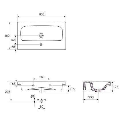 Cersanit K116-013 - praustuvas ant stalviršio/sieninis MODUO 45x80 cm keramika/blizgi balta