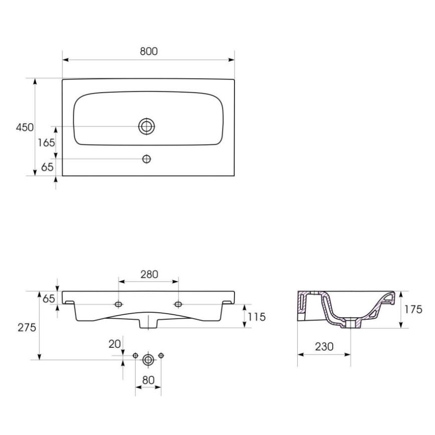 Cersanit K116-013 - praustuvas ant stalviršio/sieninis MODUO 45x80 cm keramika/blizgi balta
