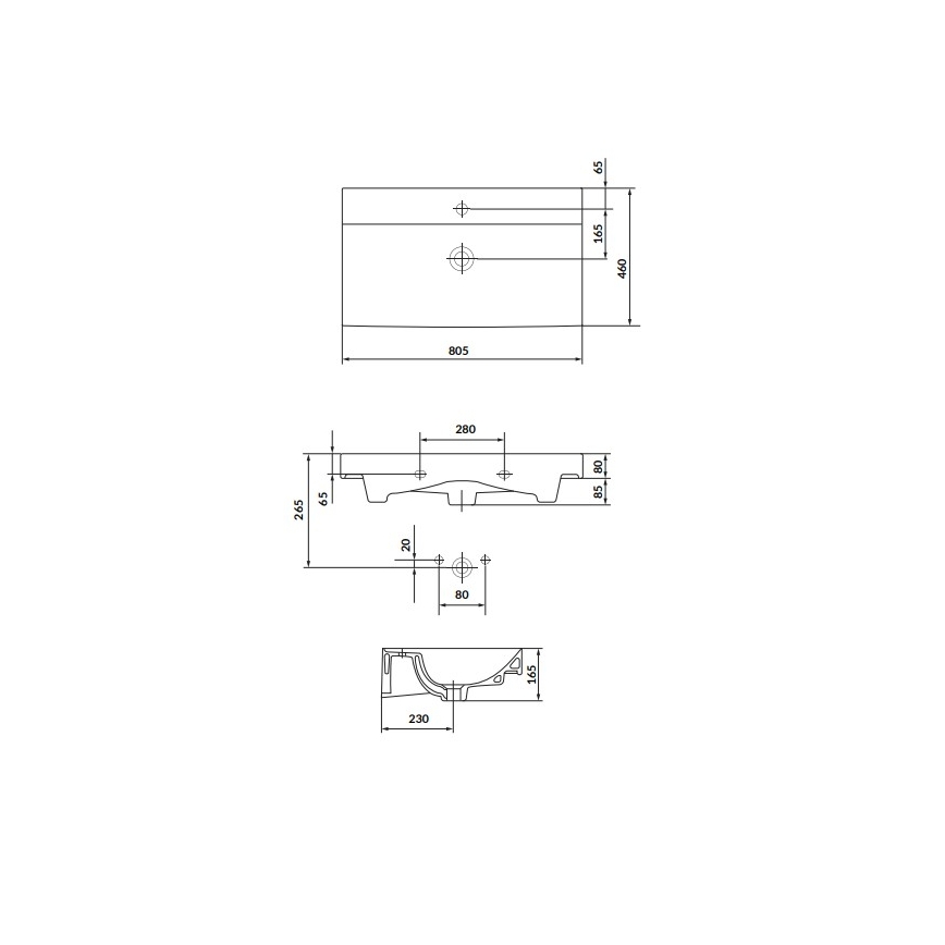 Cersanit K120-010 - Įleidžiamas praustuvas LARGA 46x80,5 cm keramika/blizgi balta