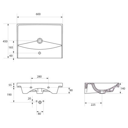 Cersanit K35-006 - Įleidžiamas praustuvas CITY 45x60 cm keramika/blizgi balta