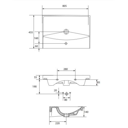 Cersanit K35-061 - Įleidžiamas praustuvas CITY 45,5x80,5 cm keramika/blizgi balta