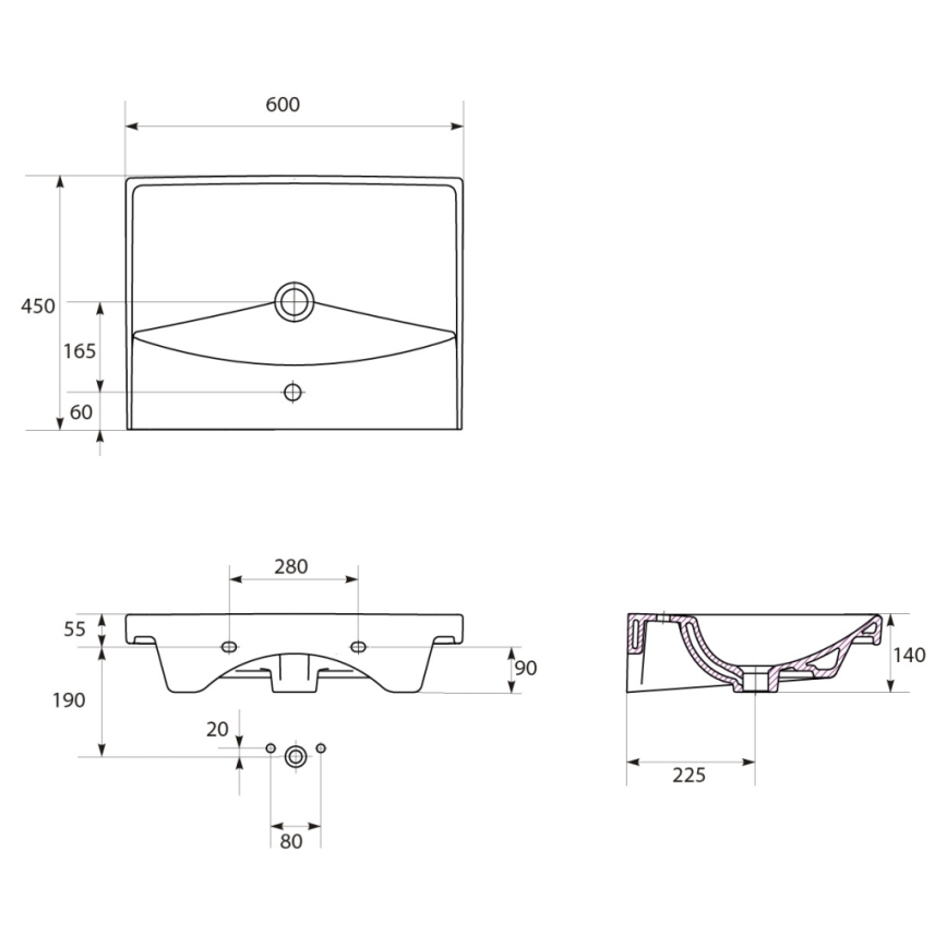 Cersanit S801-142-DSM - Pakabinama vonios spintelė su praustuvu LARA CITY 60x45 cm balta