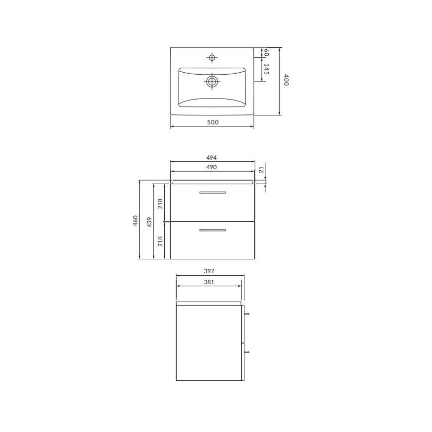 Cersanit S801-146-DSM - Pakabinama vonios spintelė su praustuvu LARA COMO 50x40 cm balta