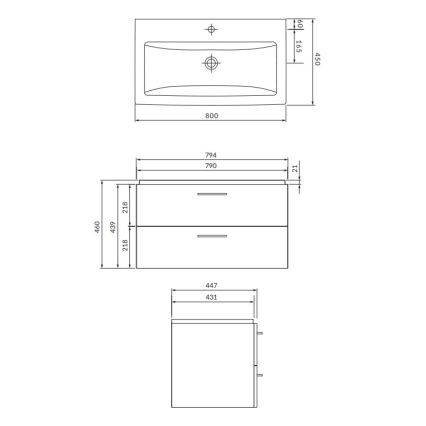 Cersanit S801-154-DSM - Pakabinama vonios spintelė su praustuvu LARA 80x45 cm, riešutas