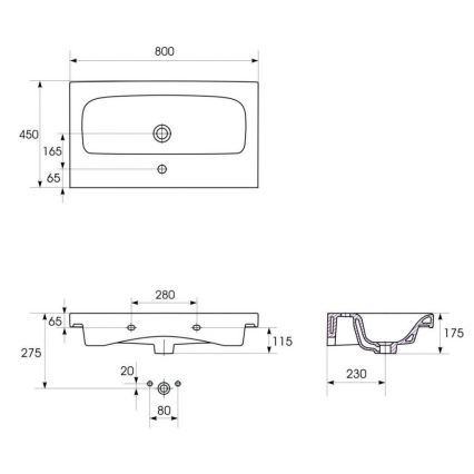 Cersanit S801-221-DSM - Pakabinama vonios spintelė su praustuvu MODUO 80x45 cm, blizgi balta