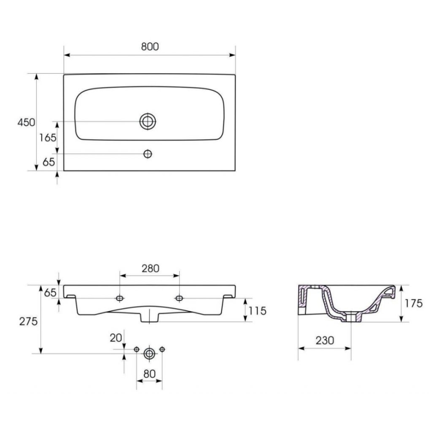 Cersanit S801-221-DSM - Pakabinama vonios spintelė su praustuvu MODUO 80x45 cm, blizgi balta