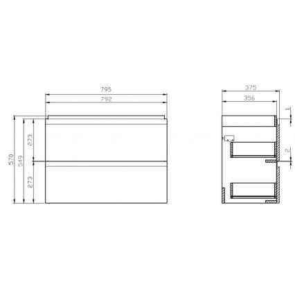 Cersanit S801-225-DSM - Pakabinama vonios spintelė su praustuvu MODUO SLIM 62x80 cm blizgi balta