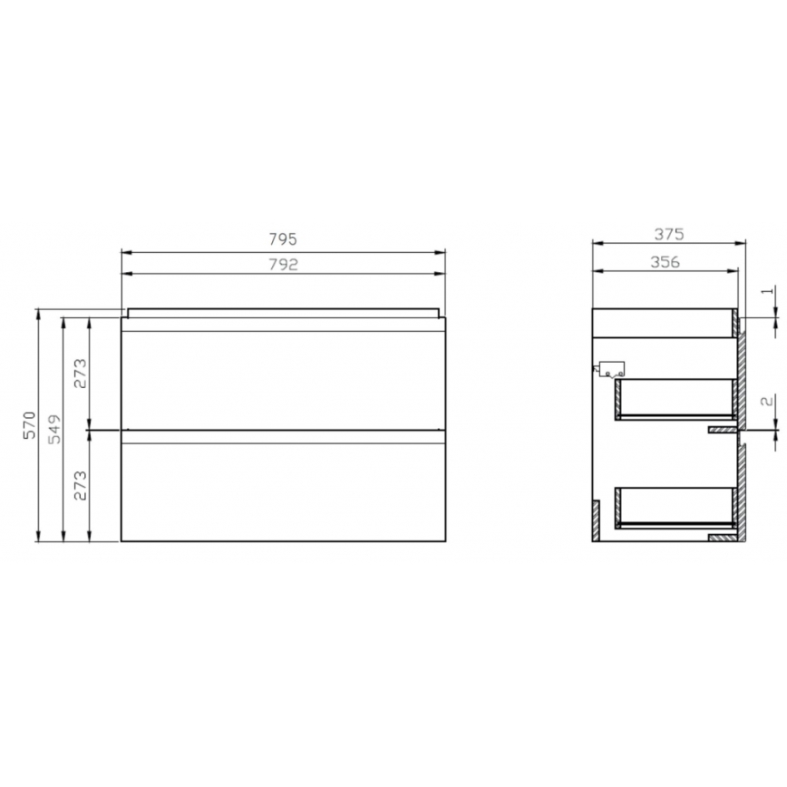 Cersanit S801-225-DSM - Pakabinama vonios spintelė su praustuvu MODUO SLIM 80x38 cm blizgi balta