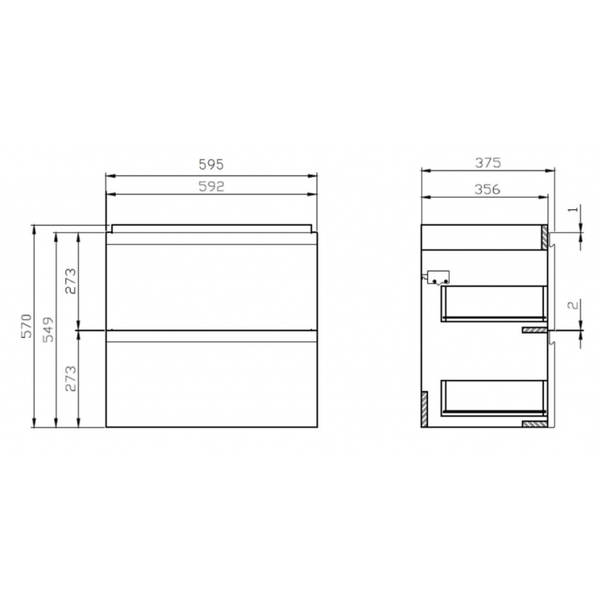 Cersanit S801-227-DSM - Pakabinama vonios spintelė su praustuvu MEDA SLIM 62x60 cm blizgūs balti