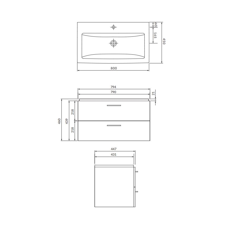 Cersanit S801-338-DSM - Pakabinama vonios spintelė su praustuvu LARA 80x45 cm, balta