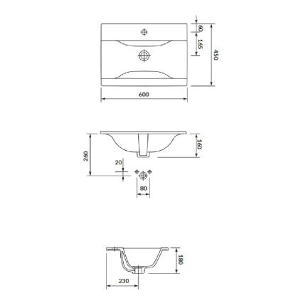 Cersanit S801-457 - Pakabinama vonios spintelė su praustuvu NIKO 60x45 cm riešutas