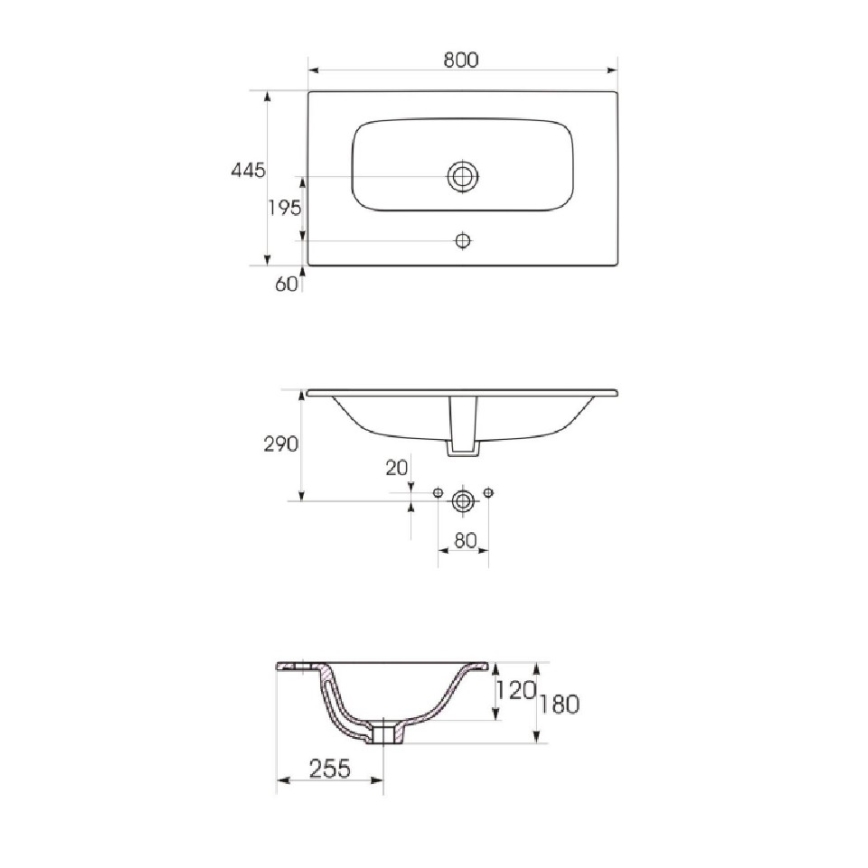 Cersanit S801-539 - Pakabinama vonios spintelė su kriaukle NIKO 80x45 cm, riešutas