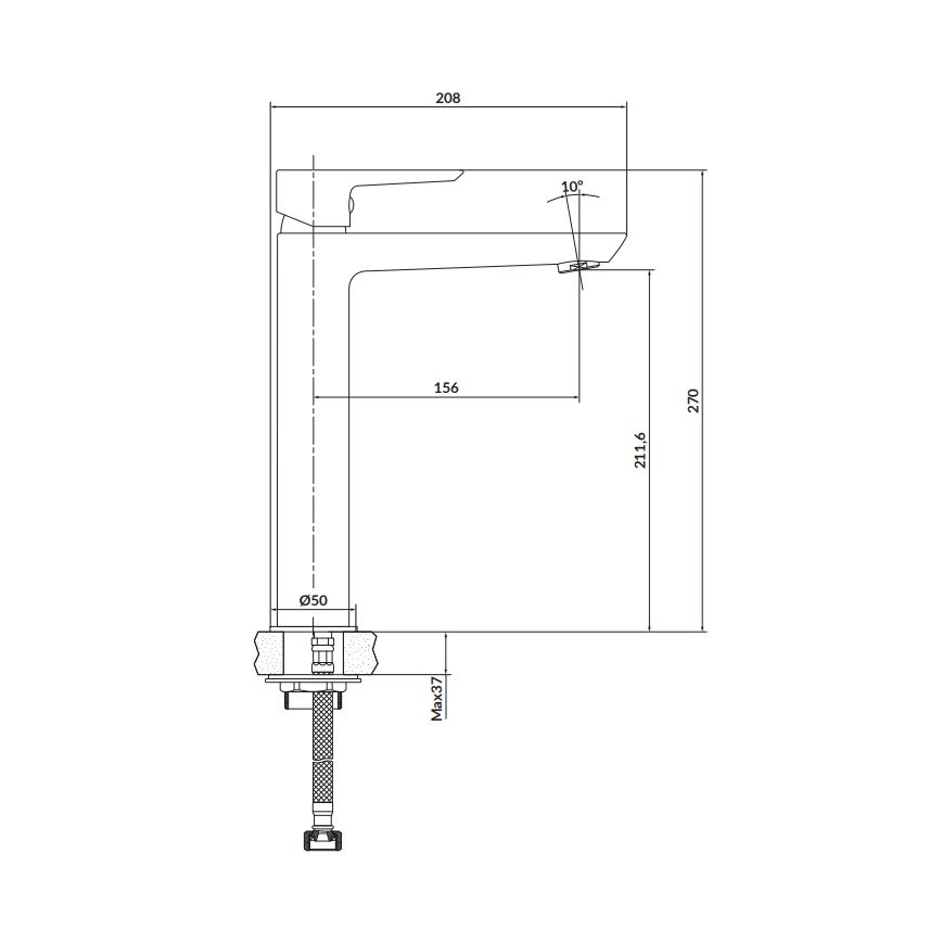 Cersanit S951-356 - Praustuvo čiaupas MILLE 27 cm juoda + nuotekos