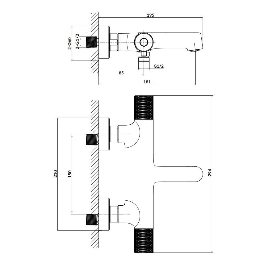 Cersanit S951-569 - Termostatinis vonios maišytuvas ZEN juodas