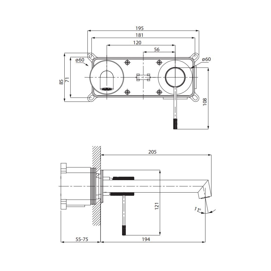 Cersanit S951-593 - kriauklės maišytuvas paslėptam montavimui ZEN blizgus chromas